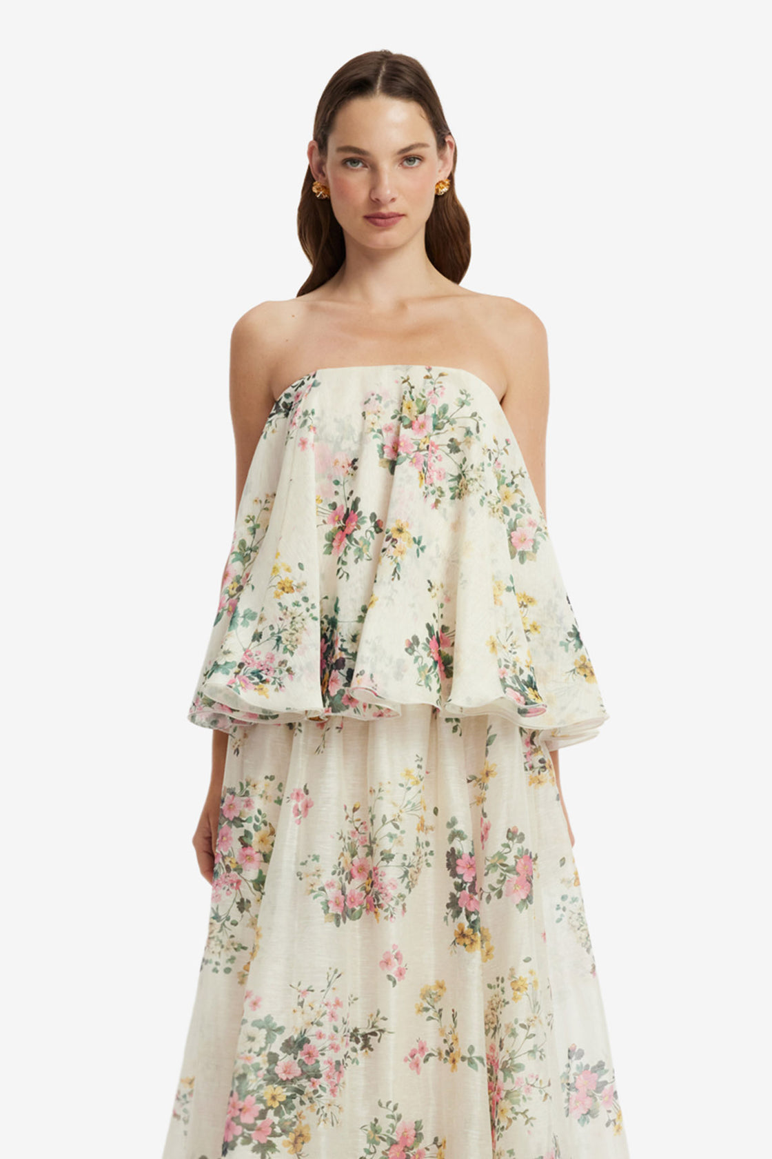 Ixia Bustier Top - Posy Print in Snow Tops