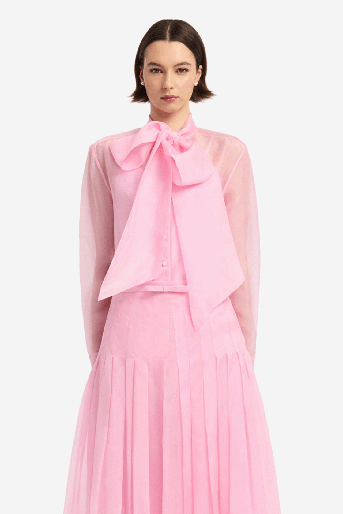 Dressage Silk Organza Tie Blouse - Pink Blouse/Shirts