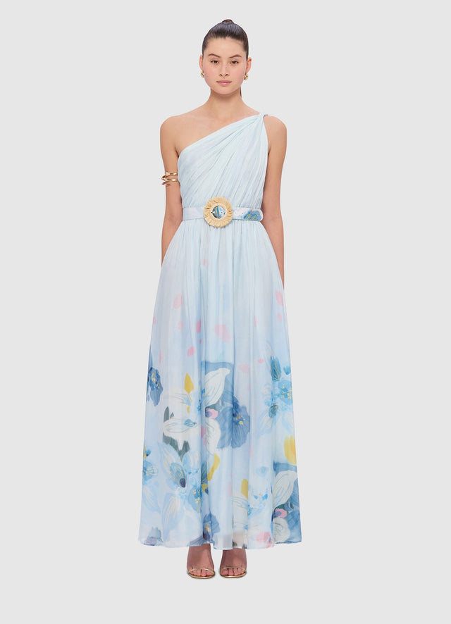 Exclusive Leo Lin Adriana One Shoulder Maxi Dress in Tranquility Print