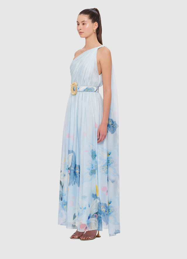 Exclusive Leo Lin Adriana One Shoulder Maxi Dress in Tranquility Print