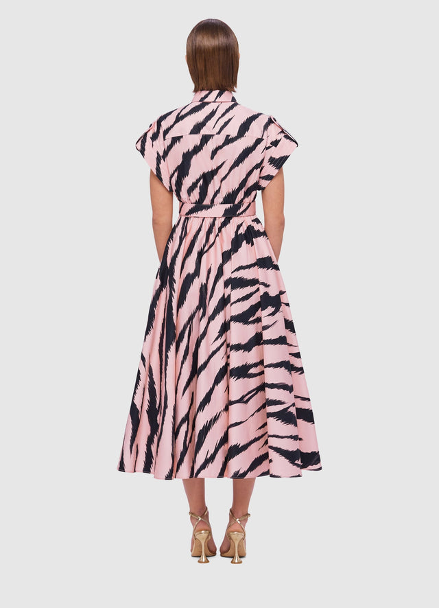 Exclusive Leo Lin Anita Pocket Shirt Midi Dress in Tiger Print in Pink