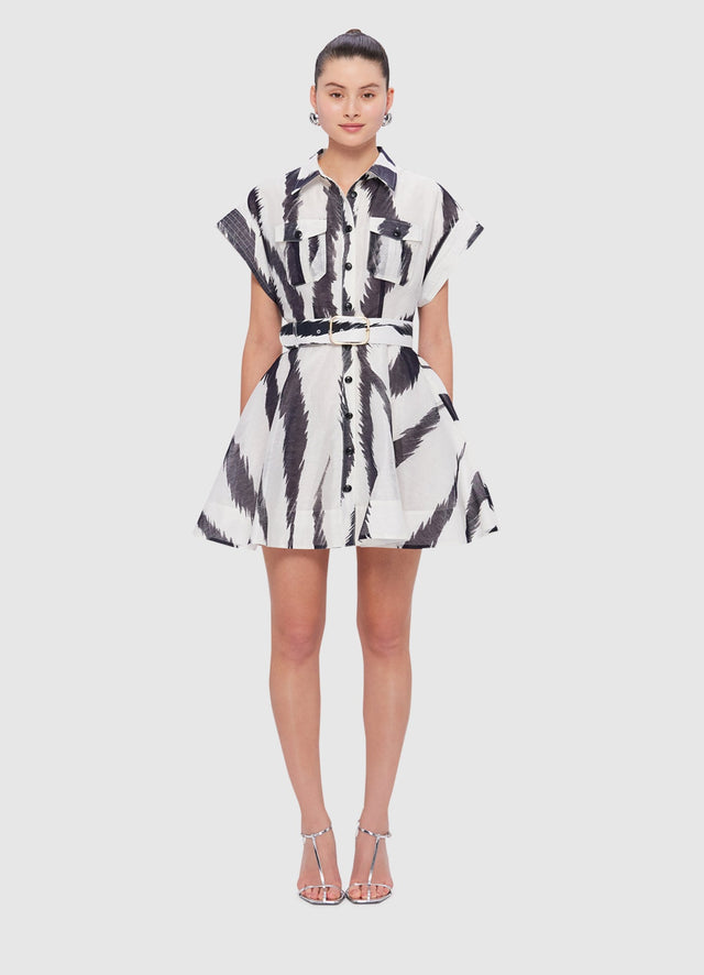 Exclusive Leo Lin Billie Pocket Shirt Mini Dress in Tiger Print in White