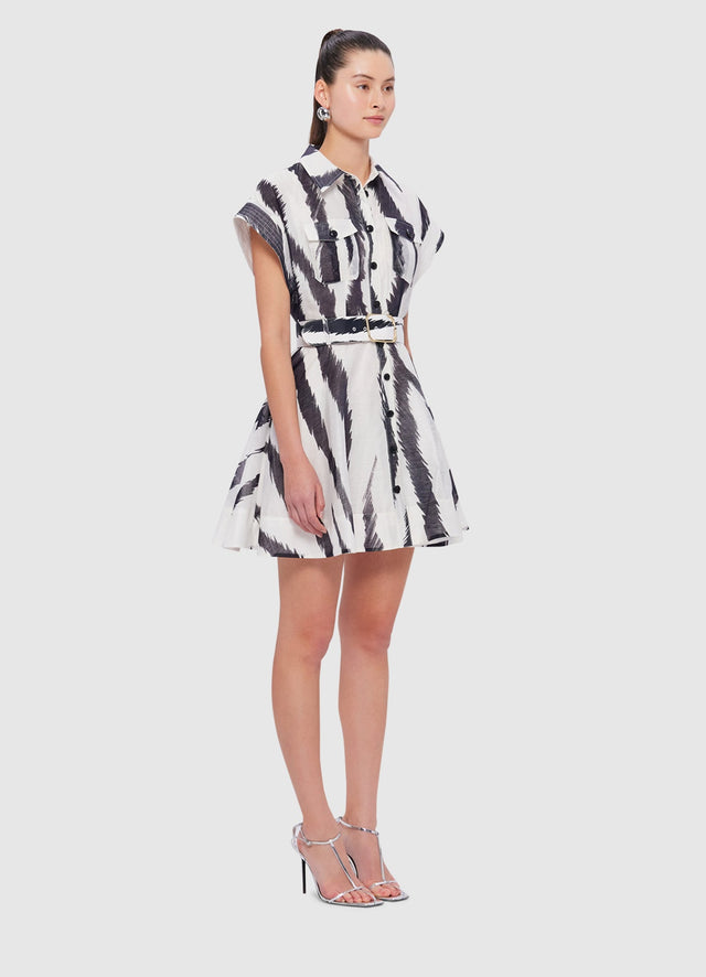 Exclusive Leo Lin Billie Pocket Shirt Mini Dress in Tiger Print in White