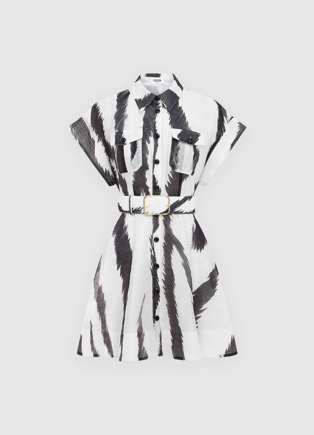 Exclusive Leo Lin Billie Pocket Shirt Mini Dress in Tiger Print in White