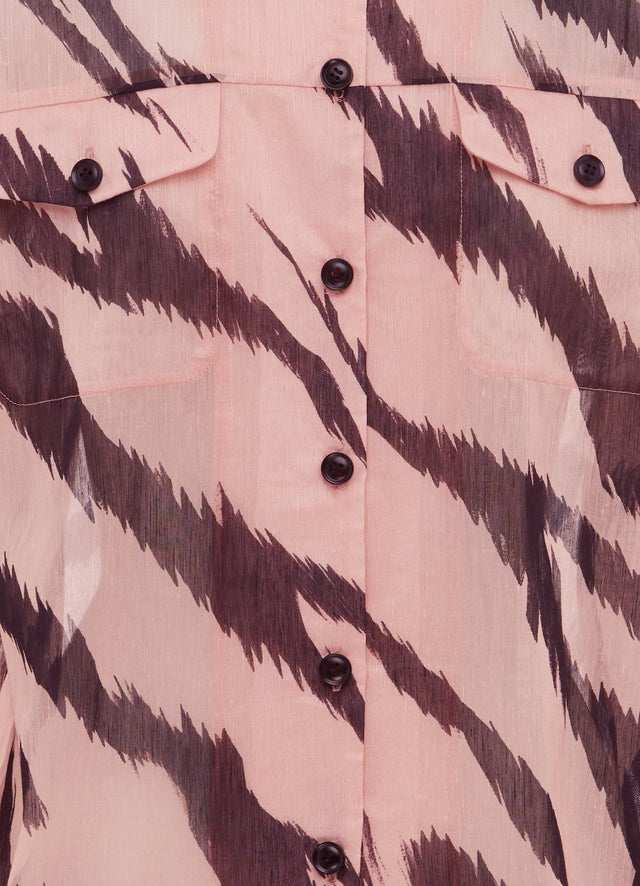 Exclusive Leo Lin Brooklynn Linen Shirt in Tiger Print in Pink