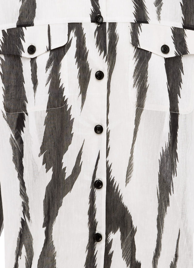 Exclusive Leo Lin Brooklyn Linen Shirt in Tiger Print in White