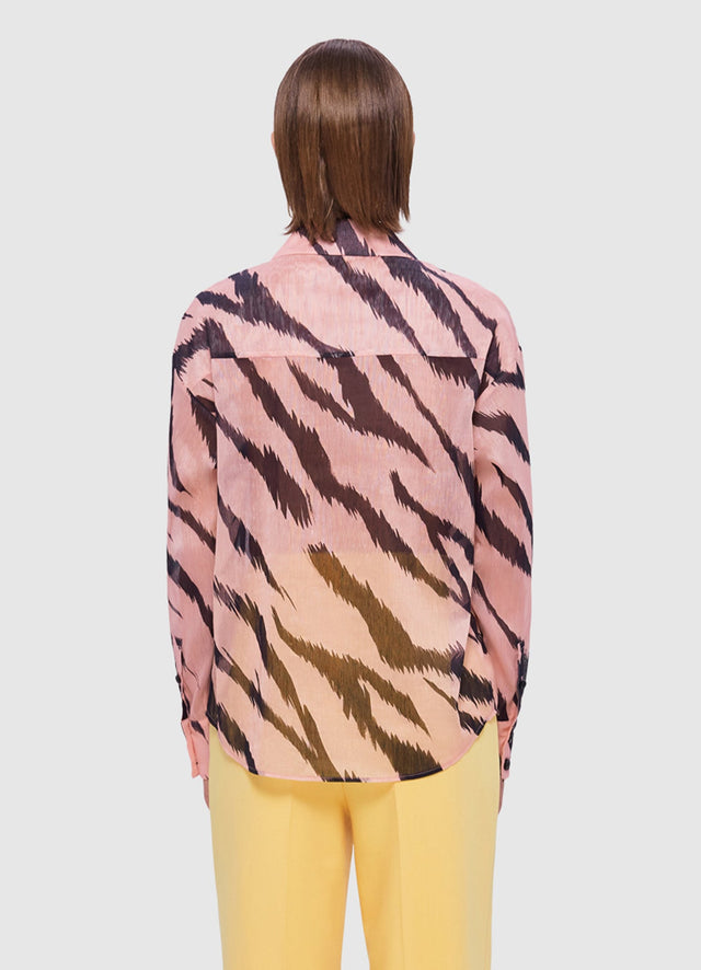 Exclusive Leo Lin Brooklynn Linen Shirt in Tiger Print in Pink