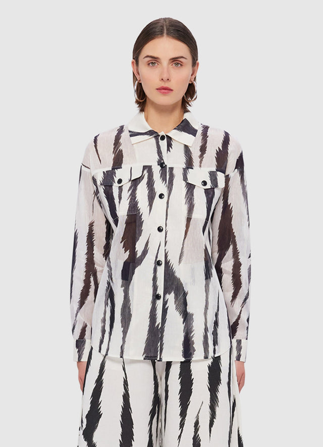 Exclusive Leo Lin Brooklyn Linen Shirt in Tiger Print in White