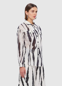 Exclusive Leo Lin Brooklyn Linen Shirt in Tiger Print in White