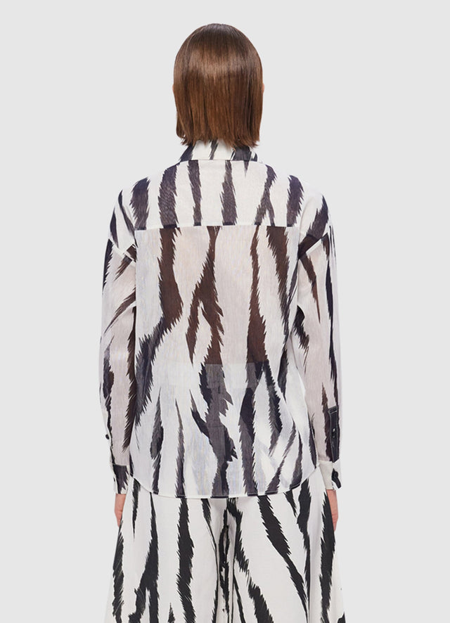 Exclusive Leo Lin Brooklyn Linen Shirt in Tiger Print in White