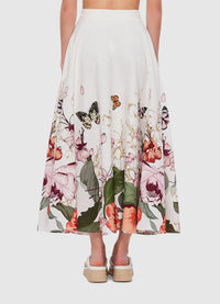 Exclusive Leo Lin Irene Midi Skirt in Lush Print in White