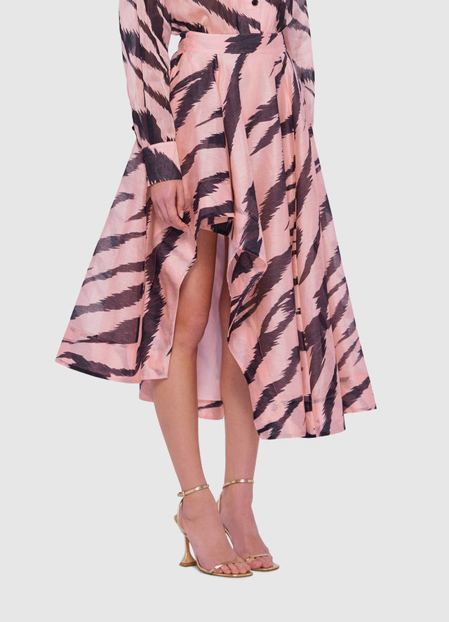 Exclusive Leo Lin Louisa Asymmetric Midi Skirt  in Tiger Print in Pink