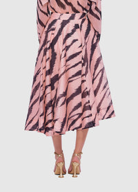 Exclusive Leo Lin Louisa Asymmetric Midi Skirt  in Tiger Print in Pink