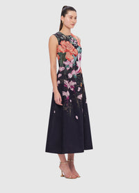 Exclusive Leo Lin Cleo Sleeveless Midi Dress in Lush Print in Black