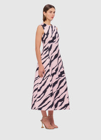 Exclusive Leo Lin Cleo Sleeveless Midi Dress in Tiger Print in Pink
