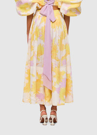 Elina Pleated Midi Skirt  - Jasmine Print in Sun