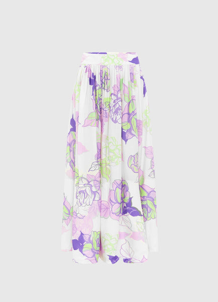Elina Pleated Midi Skirt  - Begonia Print