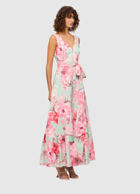 Elodie V Neck Maxi Dress - Camellia Print in Fuchsia