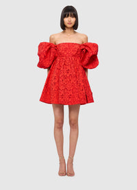 Eloise Lace Puff Sleeve Mini Dress - Scarlet