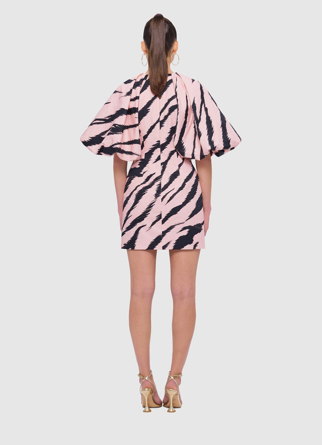 Exclusive Leo Lin Gabriella Puff Sleeve Mini Dress in Tiger Print in Pink