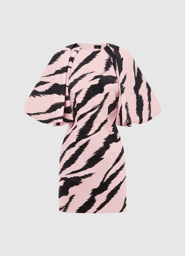 Exclusive Leo Lin Gabriella Puff Sleeve Mini Dress in Tiger Print in Pink