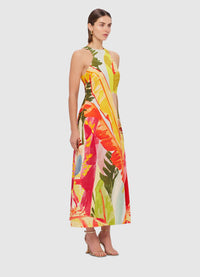 Exclusive Leo Lin Giselle Racer Neck Midi Dress in Rainforest Print