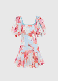 Hailey Square Neck Mini Dress - Jasmine Print in Blush