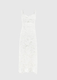 Iris Lace Ruched Bust Midi Dress - Snow