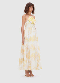 Exclusive Leo Lin Meng Halterneck Embroidered Maxi Dress in Imperial Print 