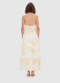 Exclusive Leo Lin Meng Halterneck Embroidered Maxi Dress in Imperial Print 