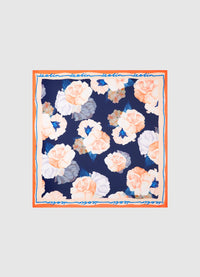 Exclusive LEO LIN Small Scarf - Rosebud Print in Navy