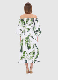 Exclusive Leo Lin Sarah Off-Shoulder Midi Dress in Botanica Print