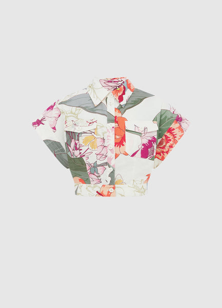 Exclusive Leo Lin Kalle Pocket Shirt Top in Lush Print in White