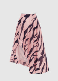 Exclusive Leo Lin Louisa Asymmetric Midi Skirt  in Tiger Print in Pink