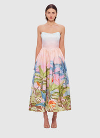 Exclusive Leo Lin Melanie Bustier Midi Dress in Dreamscape Print