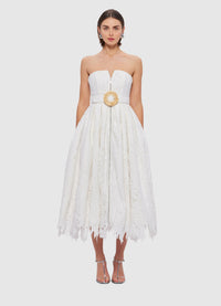 Exclusive Leo Lin Norine Bustier Midi Dress in Snow