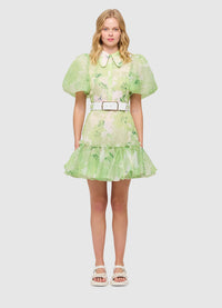 Sophie Bishop Sleeve Mini Dress - Jasmine Print in Sage