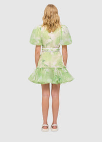 Sophie Bishop Sleeve Mini Dress - Jasmine Print in Sage